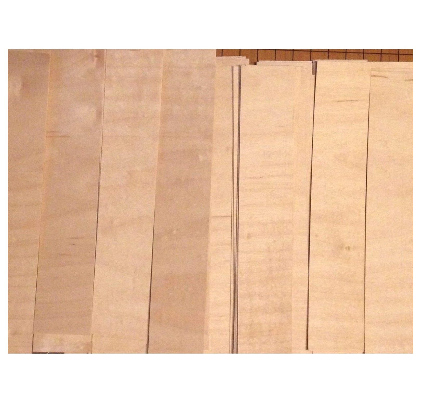 40 Maple Fingerboard Wood Veneer Pieces 8" x 1.5" (24 Straight Cut, 16