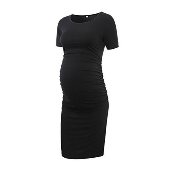 40% off Maternity Clothes! TMOYZQ Women's Summer Casual Short Sleeve Maternity Dress Super Soft Side Ruched Pregnancy Bodycon Midi Dress Mama Clothes for Daily Wear