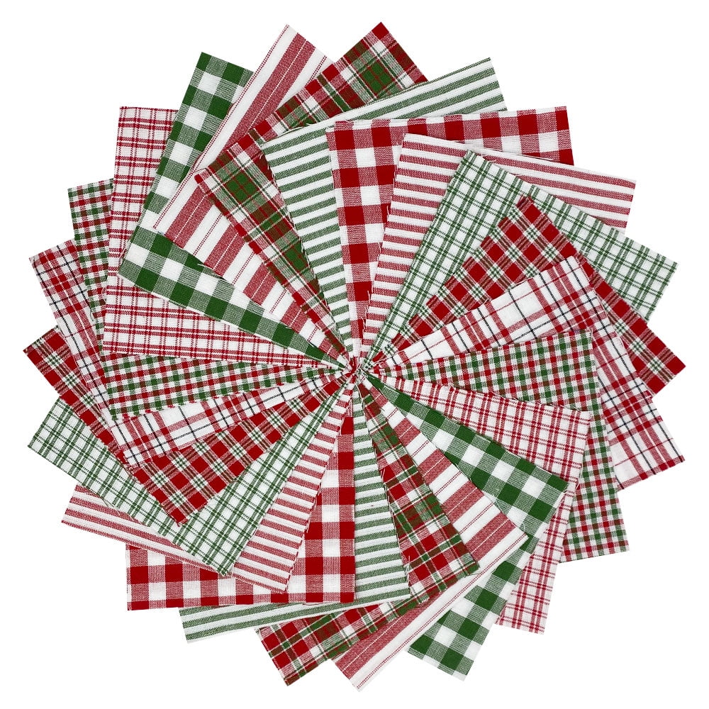Christmas Red and Green Plaid Cotton Precut Quilt Squares
