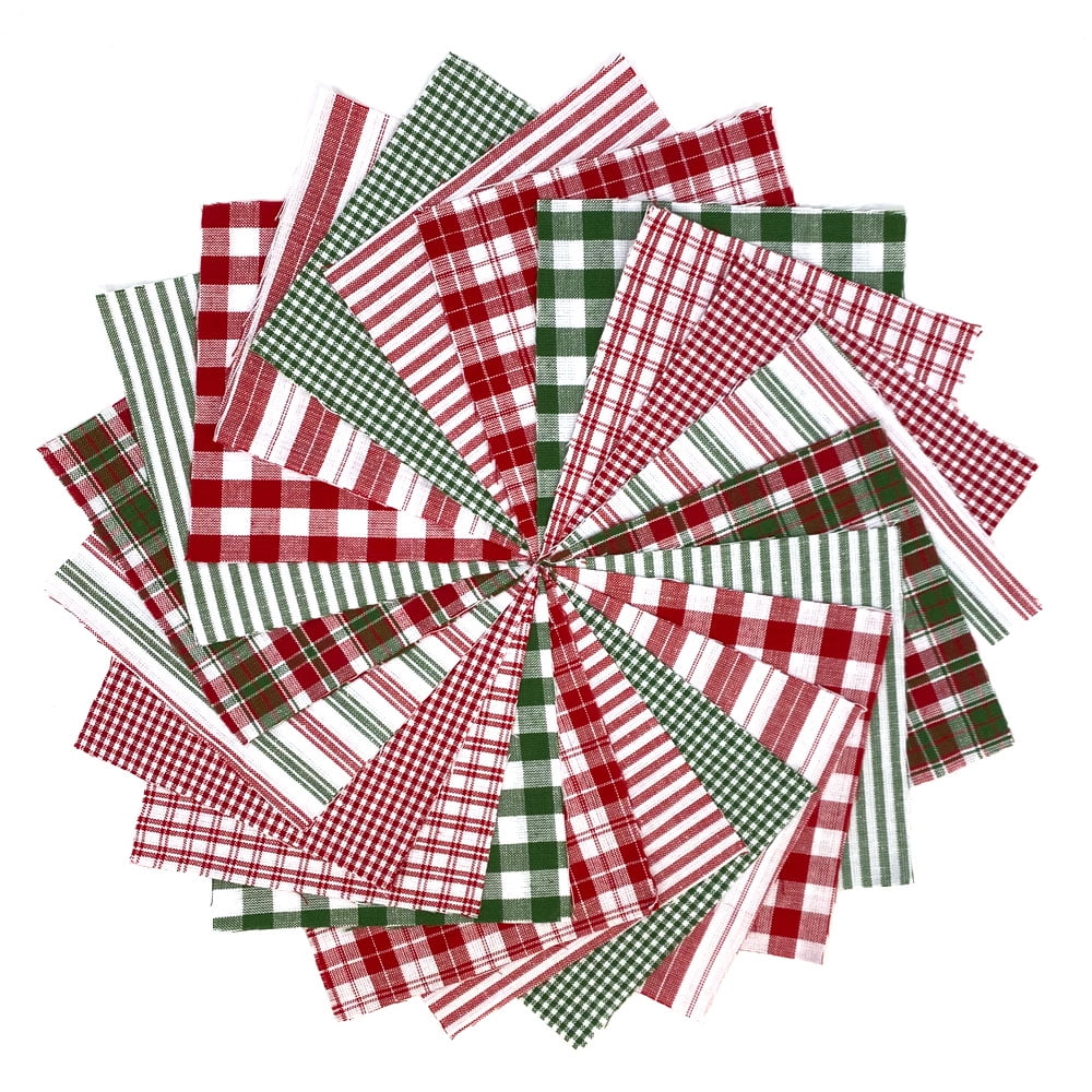 Christmas Red and Green Plaid Cotton Precut Quilt Squares