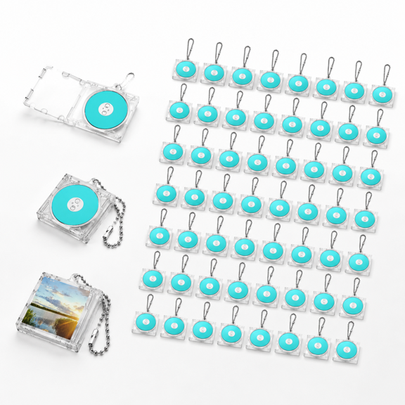 40 Mini CD Keychain Album Cases, Plastic Disc Holder Pendant for DIY, Hanging Decor, Gifts