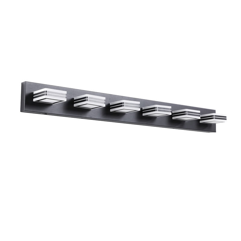 40" Modern 6-Light Black Sleek LED Vanity Light for Bathroom, Wall Mounted Dimmable Fixture with Iron Frame and Acrylic Shade, Ideal for Over Mirror Lighting