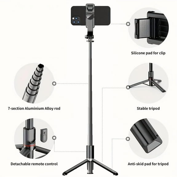 Bluetooth Selfie Stick Tripod – 40" Extendable Stand with 360 °   Rotating Phone Holder & Wireless Remote for Photos, Video & Live Streaming