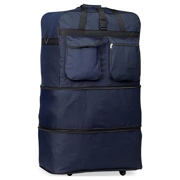 40" Navy Blue Large Expandable Rolling 6 Wheeled Duffel Bag Spinner Suitcase Luggage