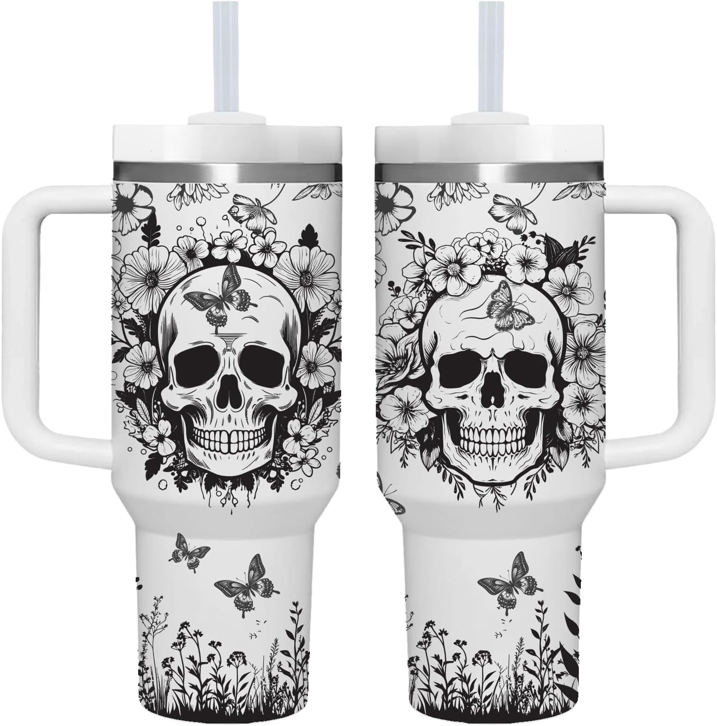 40 OZ Goth Skulls Tumbler with Handle.Skull Lover Tumblers Gift.Unique Birthday Christmas Halloween Goth Skull Cup Gifts.40 OZ skulls Tumbler Gifts for Women.