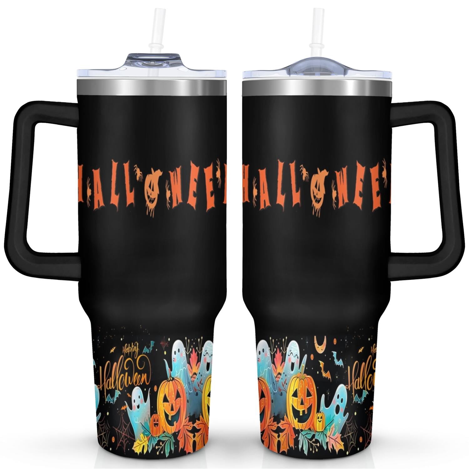 40 OZ Happy Halloween Tumbler with Handle Double Wall Vacuum Insulation Travel Coffee Mug Gift for Women Men