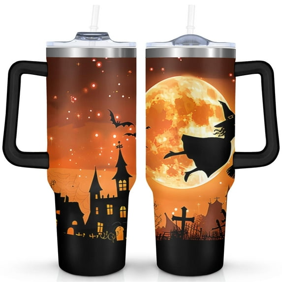 40 OZ Happy Halloween Tumbler with Handle Double Wall Vacuum Insulation Tumbler Gift for Travel Commuting