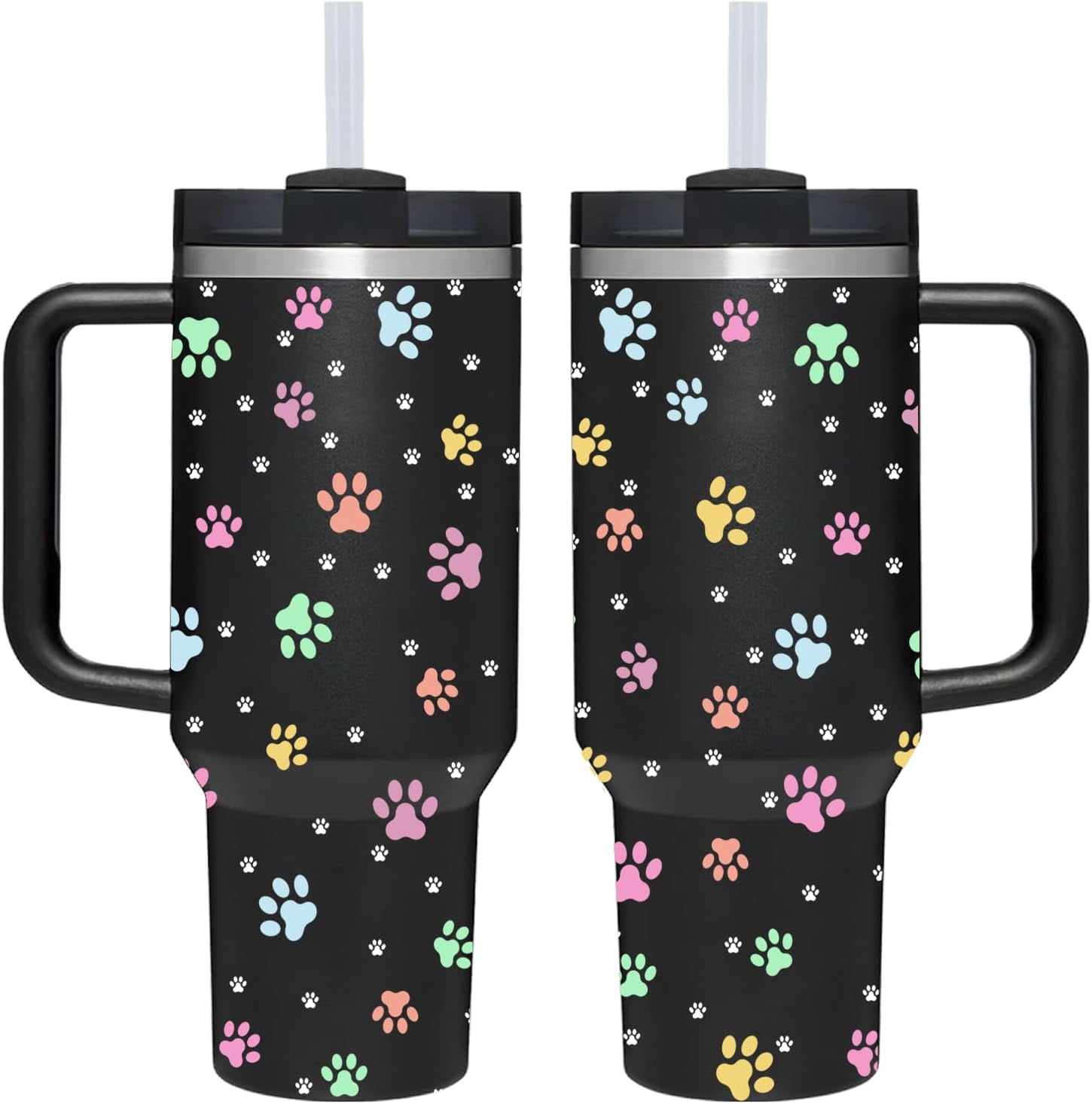 40 OZ Paw Tumbler with Handle.Dog Cat Lover Paw Gifts.Unique Birthday Christmas Gifts for Dog Cat Paws Lover.Personalized 40 OZ Paws Tumbler Gifts for Women Men.
