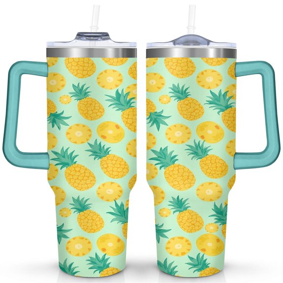 40 OZ Tumbler with Handle Insulated Coffee Mug Pineapple Stainless Steel Cup for Cafe Drinks Beverage Liquid Cocktail Ideal Gift for Women Daughter Mom