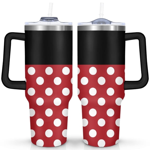 40 OZ Black and Red Polka Dot Tumbler with Handle Lid and Straw Leak Proof 40 oz Cup Insulated Stainless Steel Polka Dot 40oz Mug  Gfit for Women Girl