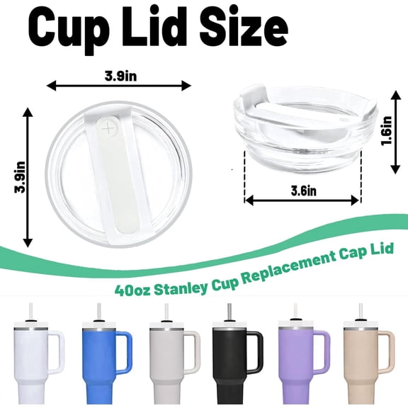 40 OZ Tumbler Lid Replacement Fit for Stanley Cup, 2 Pack Clear Replacement Lids Fit for Stanley Travel Tumbler, Spill Proof Tumbler Covers for Stanley Cup Accessories (Clear - White)