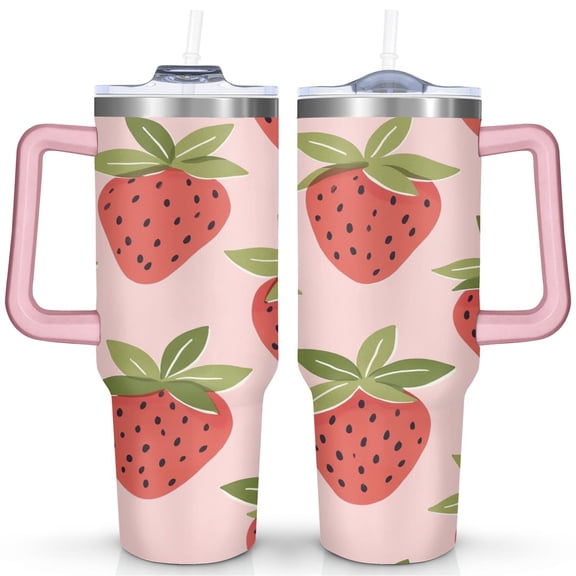 40 OZ Tumbler with Handle Insulated Coffee Mug Strawberry Cafe Tumblers for Drinking Coffee Water Wine Ideal Gift for Women Daughter Mom