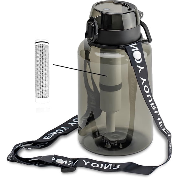 40 OZ Water Filter Bottle with 3-Stage Filtration - Ideal for Survival, Camping, Hiking, Backpacking, and Emergency Portable&Reusable Filtered Strap Black