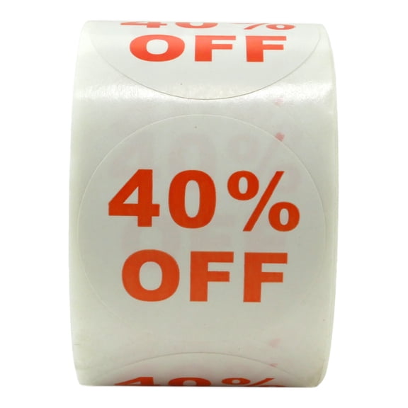 40%-Off Sale Stickers, 1.5 Inch Round, Orange/White, 500 Adhesive Labels Per Roll, 6 Rolls