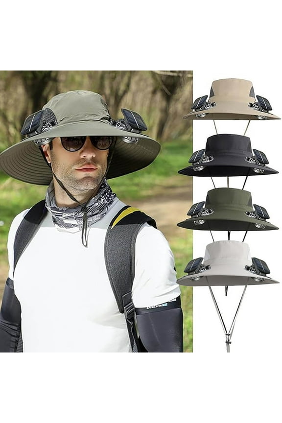 Up to 40% Off, Vsgery Solar Fan Fishing Hat, 3 Speed Adjustable, Lightweight Breathable Mesh, for Outdoor Activities, Cooling Function, Men's Summer Wear, Water Sports Gear,1X Hat; 2X Solar Fans