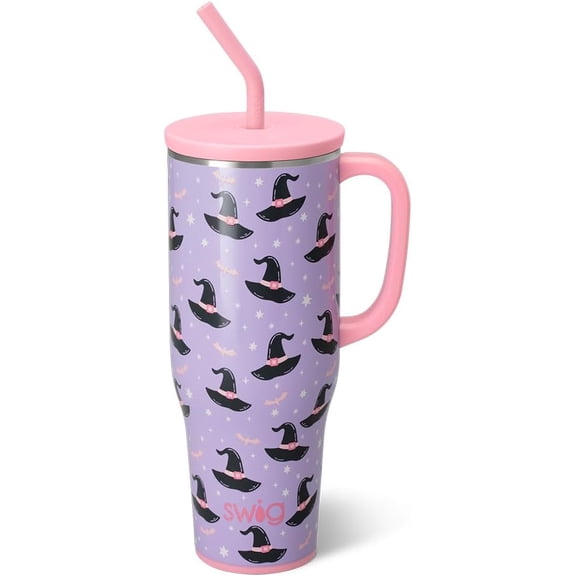 40 Ounce Mega Mug with Handle and Straw Extra Large Insulated Tumbler Cup Holder Friendly Travel Mug Spellbound