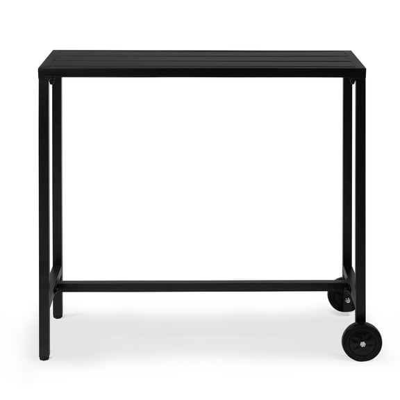 40" Outdoor Bar Table with Wheels, Iron CounterHeight Narrow Patio Table for Backyard Balcony, Black