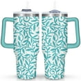 thumbnail image 1 of 40 Oz Blue Leaves Tumbler with Handle and Straw,Double Wall Vacuum Reusable Stainless Steel Water Bottle Leak Proof Insulated Travel Mug Iced Coffee Cup, for Iced or Cold Beverages, 1 of 7