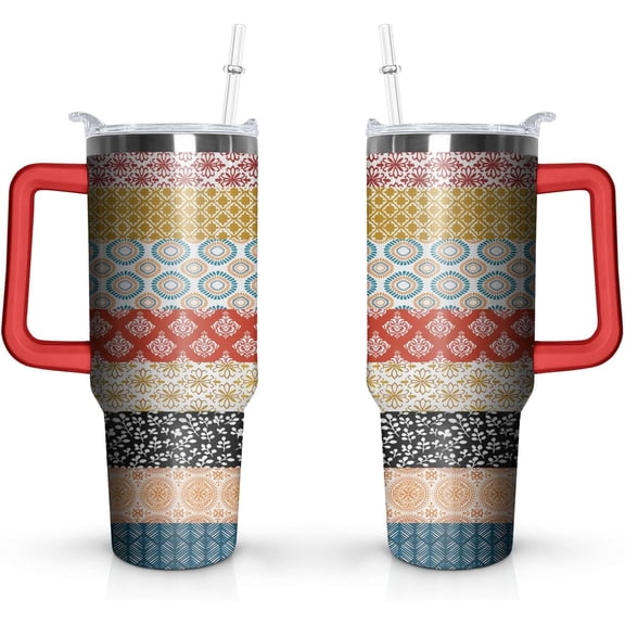 40 Oz Boho Tumbler With Handle 40oz Boho Tumbler With Lid Straw Double Insulated Travel Coffee Mug Womens Boho Cup Gifts