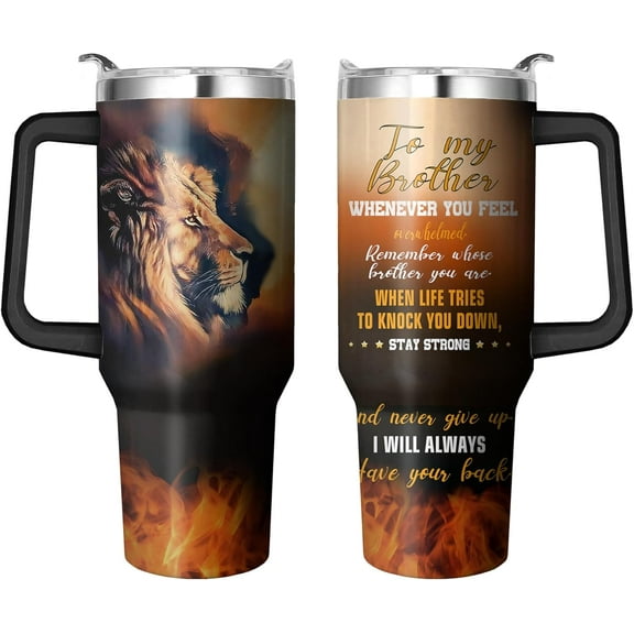 40 Oz Borther Tumbler with Handle and Straw, To My Brother Coffee Cups Gifts Fathers Day, Stainless Steel Brothers Cups Birthday Gift Ideas for Adult Brothers