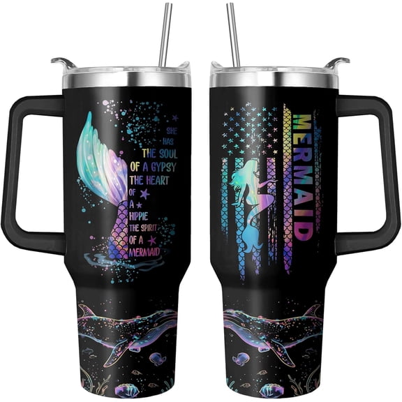 40 Oz Butterfly Tumbler with Handle and Straw, Double Wall Stainless Steel Butterfly Cup, Butterflies Coffee Mug Keeps Drinks Cold & Hot Gifts for Women Mom Friends for Birthday, Chrismas