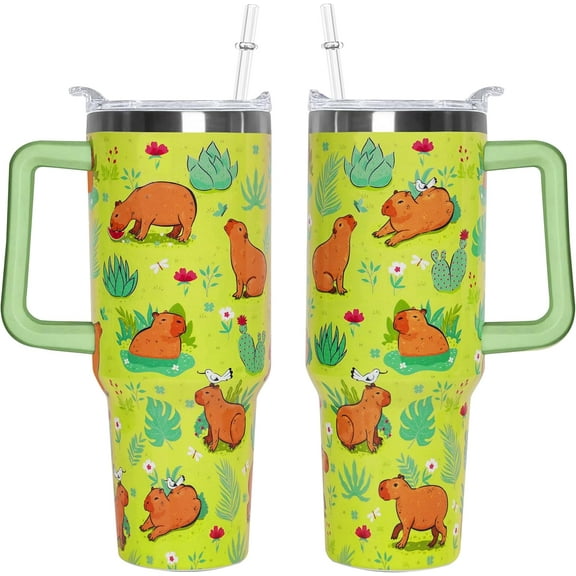40 Oz Capybara Tumbler With Handle 40oz Capybara Theme Tumbler With Lid Straw Double Insulated Travel Coffee Mug Womens Cup Gifts