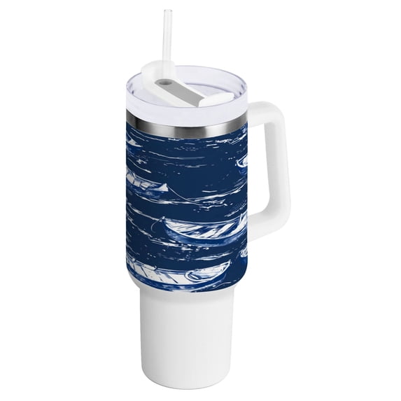 40 Oz Car Handle Water Bottle 10.8x3.85 Inch Handle And Straw Travel Water Bottle Reusable Stainless Steel Water Bottle Blue Boat