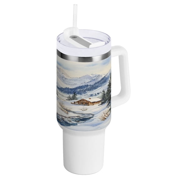 40 Oz Car Handle Water Bottle Water Cup Water Bottle Water Jug Coffee Cup Travel Water Bottle Beautiful Snow
