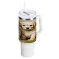 thumbnail image 1 of 40 Oz Car Handle Water Bottle Water Cup Water Bottle Water Jug Coffee Cup Travel Water Bottle Beautiful Two White Dogs, 1 of 8