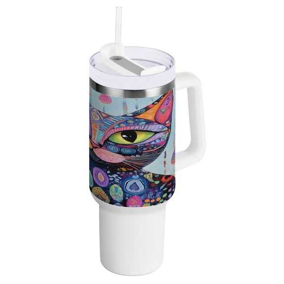 40 Oz Car Handle Water Bottle Water Cup Water Bottle Water Jug Coffee Cup Travel Water Bottle Big Eyes Cool Cat