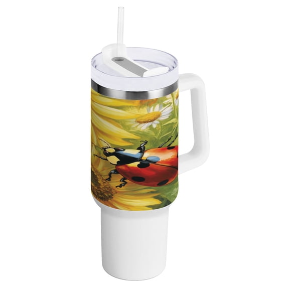 40 Oz Car Handle Water Bottle Water Cup Water Bottle Water Jug Coffee Cup Travel Water Bottle Big Red Ladybug