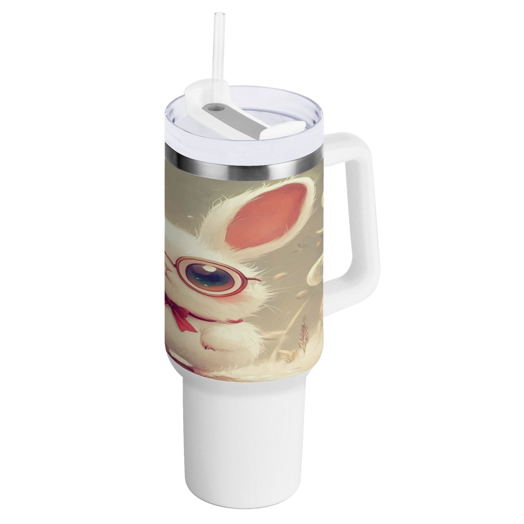 40 Oz Car Handle Water Bottle Water Cup Water Bottle Water Jug Coffee Cup Travel Water Bottle Cartoon Rabbit with Glasses