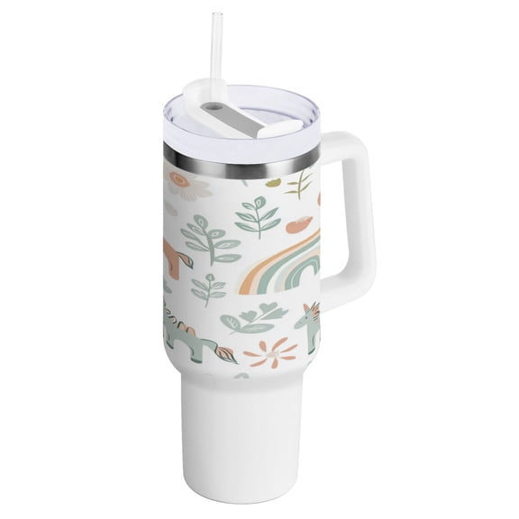 40 Oz Car Handle Water Bottle Water Cup Water Bottle Water Jug Coffee Cup Travel Water Bottle Cartoon Rainbow Pony