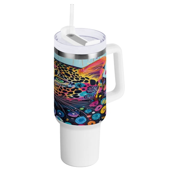 40 Oz Car Handle Water Bottle Water Cup Water Bottle Water Jug Coffee Cup Travel Water Bottle Colorful Raindrop Leopards
