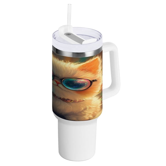 40 Oz Car Handle Water Bottle Water Cup Water Bottle Water Jug Coffee Cup Travel Water Bottle Cute Cat with Big Eyes