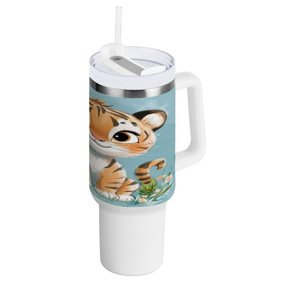 40 Oz Car Handle Water Bottle Water Cup Water Bottle Water Jug Coffee Cup Travel Water Bottle Cute Smiling Little Tiger
