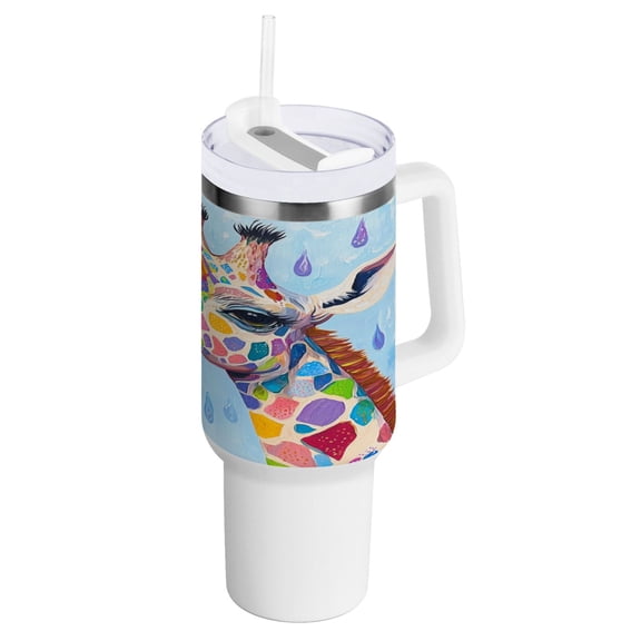 40 Oz Car Handle Water Bottle Water Cup Water Bottle Water Jug Coffee Cup Travel Water Bottle Giraffes and Raindrops