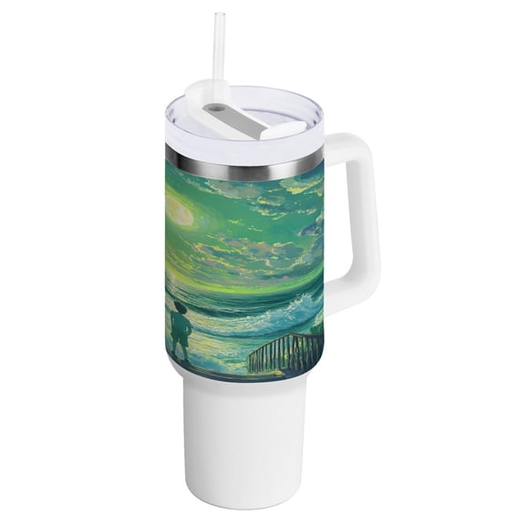 40 Oz Car Handle Water Bottle Water Cup Water Bottle Water Jug Coffee Cup Travel Water Bottle Green Moon