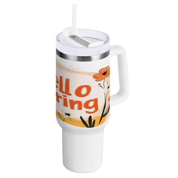 40 Oz Car Handle Water Bottle Water Cup Water Bottle Water Jug Coffee Cup Travel Water Bottle Hello Spring Pattern