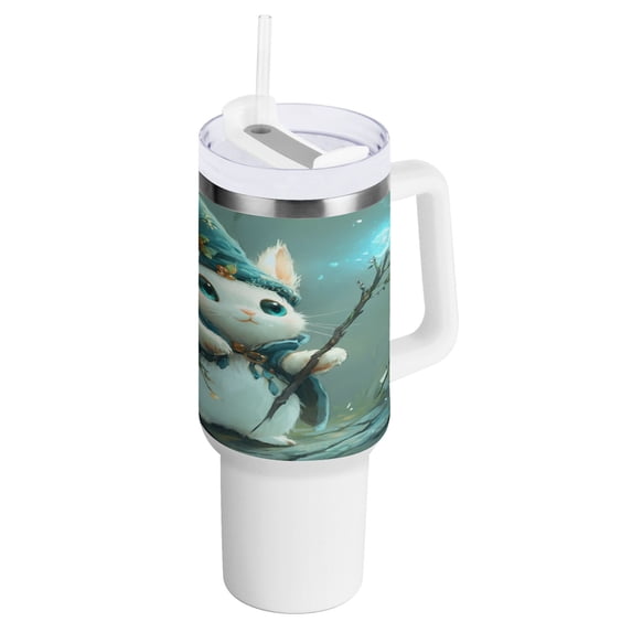 40 Oz Car Handle Water Bottle Water Cup Water Bottle Water Jug Coffee Cup Travel Water Bottle Lovely Cartoon Magic Cat