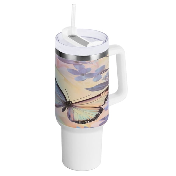 40 Oz Car Handle Water Bottle Water Cup Water Bottle Water Jug Coffee Cup Travel Water Bottle Purple Rainbow Butterfly