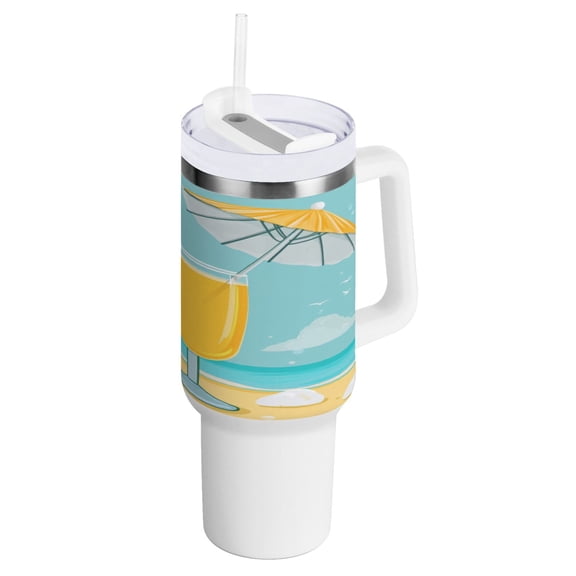 40 Oz Car Handle Water Bottle Water Cup Water Bottle Water Jug Coffee Cup Travel Water Bottle Seaside Orange Juice