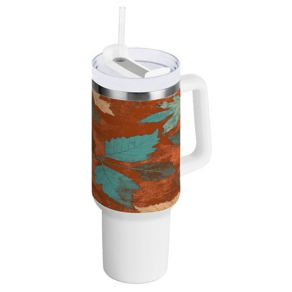 40 Oz Car Handle Water Bottle Water Cup Water Bottle Water Jug Coffee Cup Travel Water Bottle Super Beautiful Green Leaves