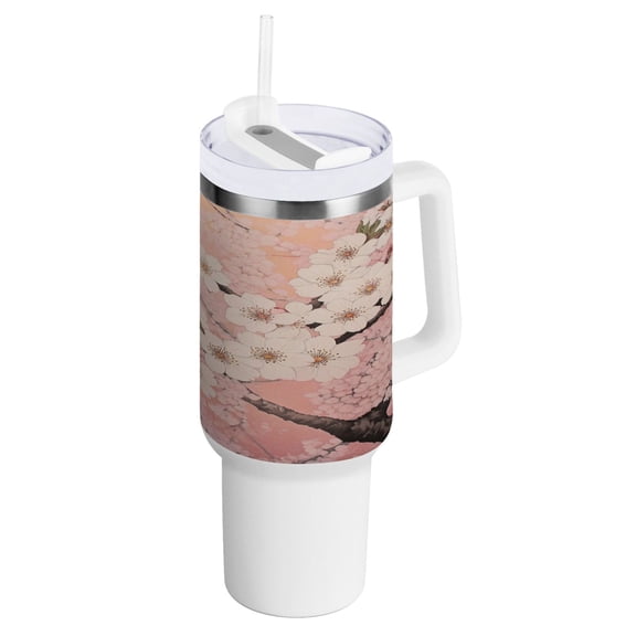 40 Oz Car Handle Water Bottle Water Cup Water Bottle Water Jug Coffee Cup Travel Water Bottle Super Cool Cherry Blossoms