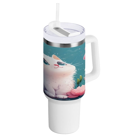 40 Oz Car Handle Water Bottle Water Cup Water Bottle Water Jug Coffee Cup Travel Water Bottle Super Cute Big Eyed Cat