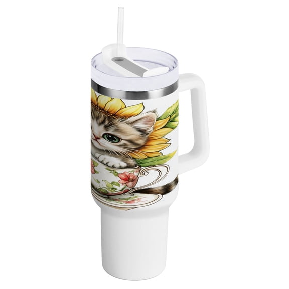40 Oz Car Handle Water Bottle Water Cup Water Bottle Water Jug Coffee Cup Travel Water Bottle Teacup Black Kitten