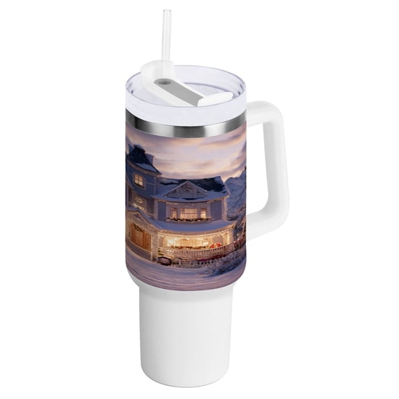 40 Oz Car Handle Water Bottle Water Cup Water Bottle Water Jug Coffee Cup Travel Water Bottle Warm Christmas House