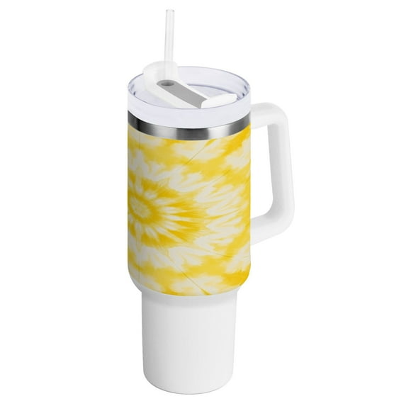 40 Oz Car Handle Water Bottle Water Cup Water Bottle Water Jug Coffee Cup Travel Water Bottle Yellow Tie Dye Pattern