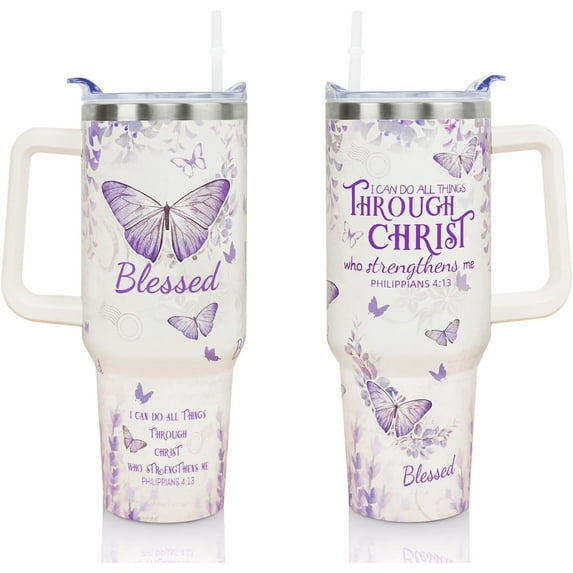 40 Oz Christian Tumbler with Handle and Straw Christian Coffee Travel Cup Mug Water Bottle, Religious Gifts for Women Christian Catholic Bible Gifts, Christmas Birthday Gifts for Women, Friends