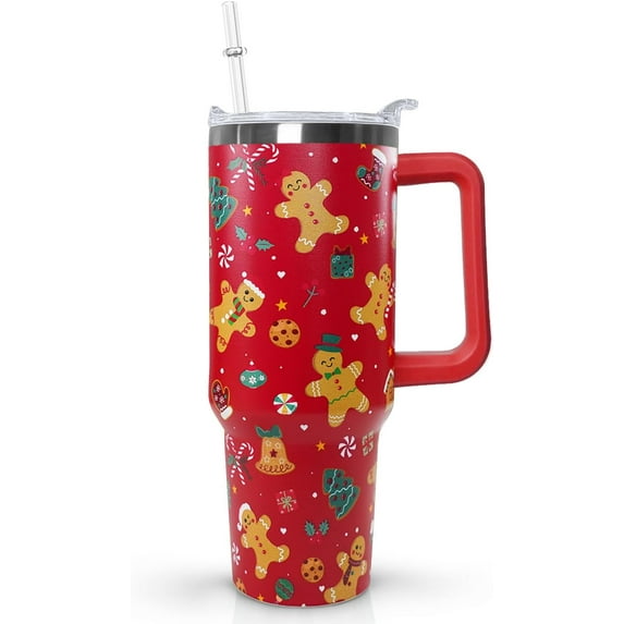40 Oz Christmas Gingerbread Tumbler With Handle,Gingerbread Coffee Travel Mug Cup Water Bottle,Christmas Decor, Christmas Gifts for Women